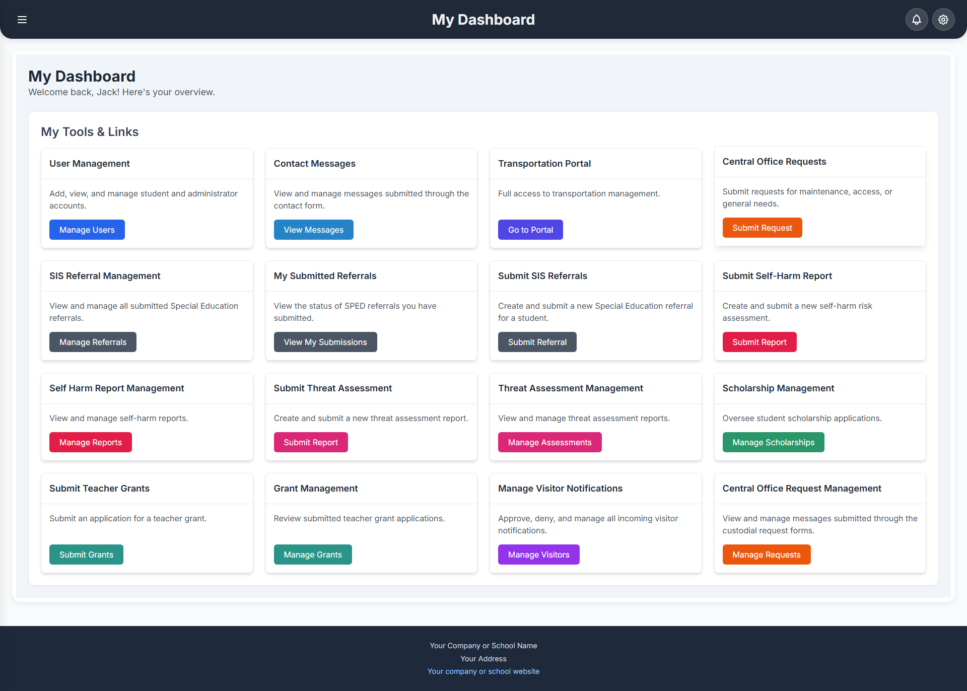 Screenshot of a Custom School Tool Product
